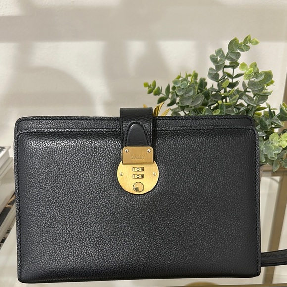 Bally Handbags - Bally Black Leather Clutch with Gold Accents
